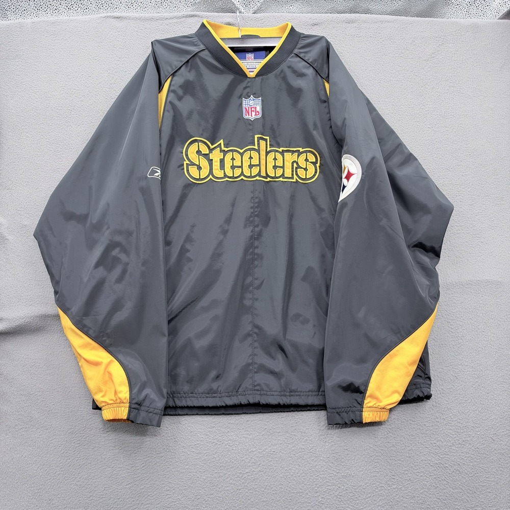 Pittsburgh Steelers Jacket Men Large Black NFL Football On Field Pullover Reebok